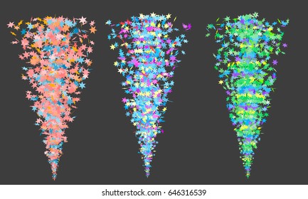 Vector illustration of a stream of stars. Multi-colored particles. An explosion of fireworks and firecrackers. Celebration. EPS 8.