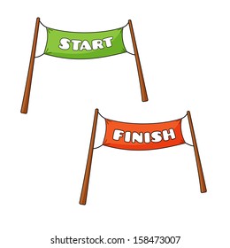 Vector illustration of streamers of Start and Finish in cartoon style