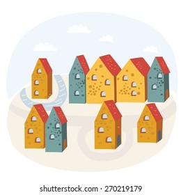 Vector illustration of street abstract old houses. Old town