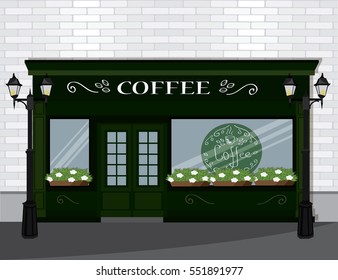 Vector illustration street cafe building facade. Small cafe front. 