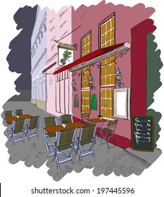 Vector illustration of street cafe in the old city 