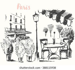 Vector Illustration Of A Street Cafe In Paris, Sketch