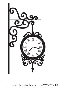 Vector illustration of street clock. Decoration clock with space for text
