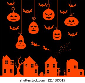 vector illustration of street of cursed and haunted houses, where vampire, zombie, witches, ghost and werewolfs waiting for visitors