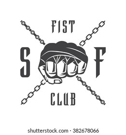 Vector illustration street fighting club emblem with fist and chain for t shirt print.