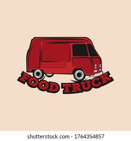 Vector illustration of street food truck graphic badge. Food old logo design.EPS 10