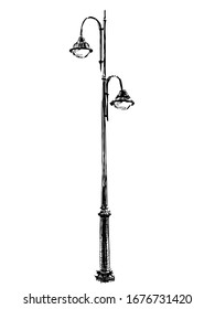 Vector illustration of a street lamp. Engraving technique