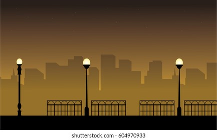 Vector illustration of street lamp landscape silhouettes