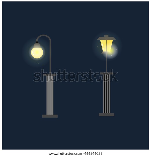 Vector Illustration Street Lamp Night Set Stock Vector (Royalty Free ...