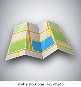 Vector illustration of street map. Abstract city map icon with shadow isolated on light grey background