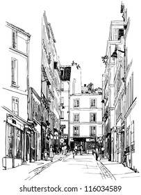 Vector illustration of a street near Montmartre in Paris