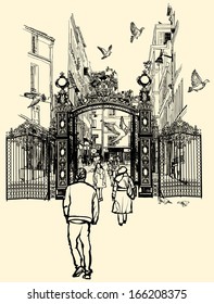 Vector illustration of a street near Montmartre in Paris
