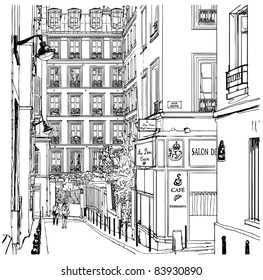 Vector illustration of a street near Montmartre in Paris