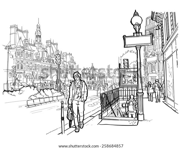 Vector illustration of\
street in Paris