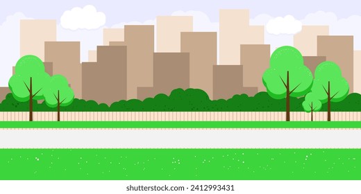 Vector illustration of Street in public park with nature landscape and building background