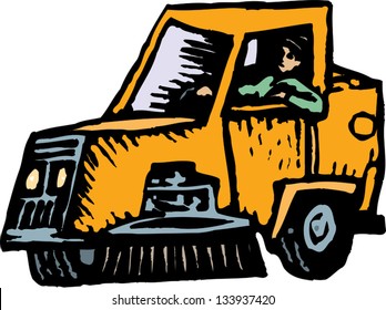 Vector illustration of street sweeper