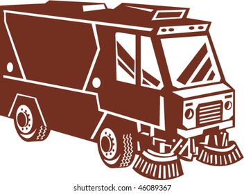 vector illustration of a street sweeper truck isolated on white