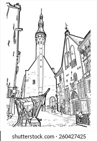 Vector illustration of street in Tallinn. the historic city center