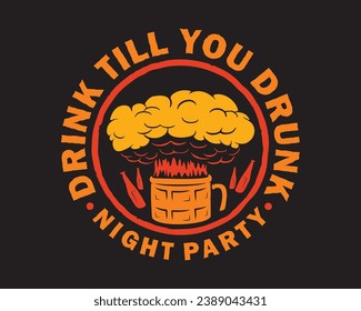 vector illustration of streetwear design of a beer glass with explosion smoke on top and several bottles around it for fashion wear, for streetwear, apparel and urban style t shirt design, hoodie, etc