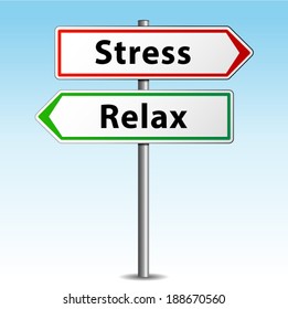 Vector illustration of stress and relax concept signpost