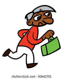 Vector illustration of a stressed out running business man carrying a briefcase and possibly late for a meeting