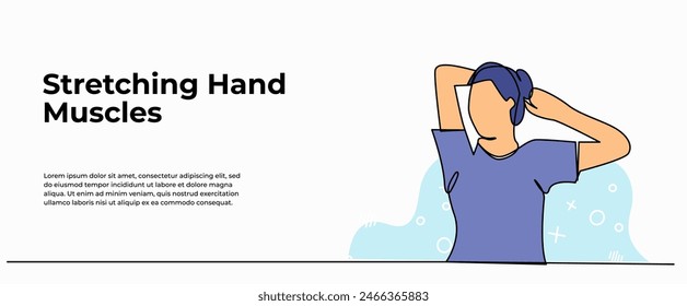 Vector illustration of stretching the arm muscles. Modern flat in continuous line style.