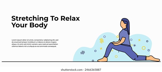 Vector illustration of stretching the body. Modern flat in continuous line style.