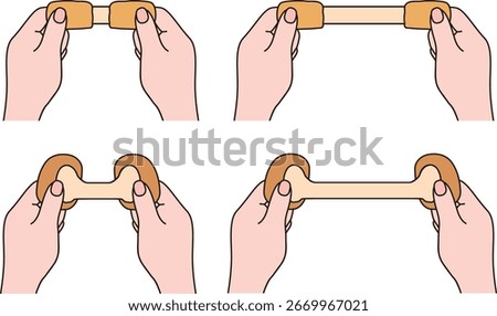 Vector illustration of stretching cheesestick and cheeseball with hand