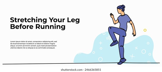 Vector illustration of stretching leg before running. Modern flat in continuous line style.