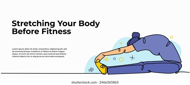 Vector illustration of stretching the legs. Modern flat in continuous line style.