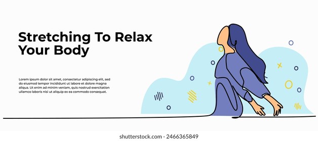 Vector illustration of stretching to relax. Modern flat in continuous line style.