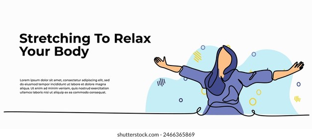 Ilustración vectorial de estiramiento para relajarse. Moderno piso en estilo de línea continua.