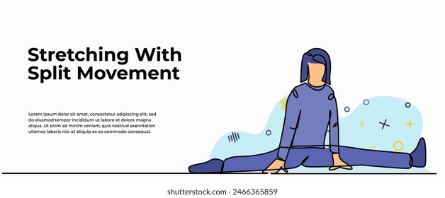Vector illustration of stretching with split movement. Modern flat in continuous line style.