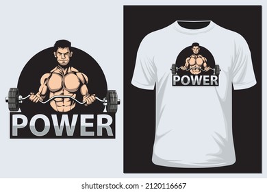 Vector illustration, strict coach bodybuilding and fitness. T shirt