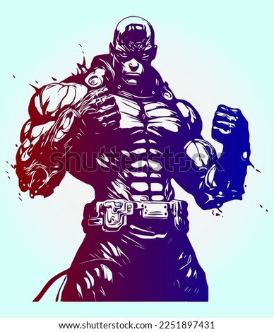 Vector illustration, strict coach bodybuilding and fitness, cyborg man