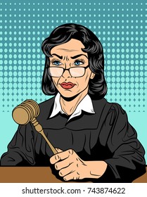 Vector illustration of a strict judge with a hammer