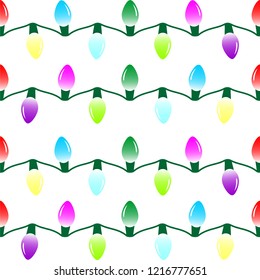 Vector illustration of a string of colorful holiday lights. Can be joined in left and right seamlessly to form longer strings.