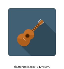 A vector illustration of a string instrument. Flat Icon Illustration of a traditional acoustic guitar. Music audio equipment instrument.