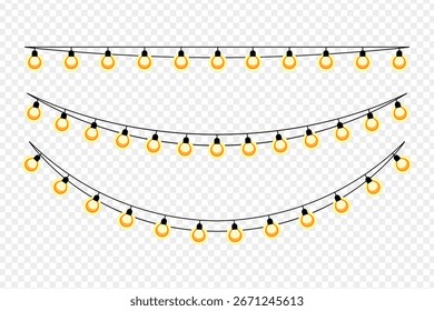 Vector illustration of string party lights on transparent background