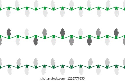 Vector illustration of a string of white holiday lights. Can be joined in left and right seamlessly to form longer strings.
