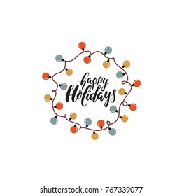 Vector illustration of strings of Christmas lights, with light and dark backgrounds. Can be attached end to end seamlessly.