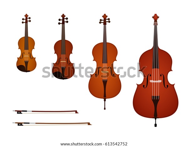 白い背景に弦楽器のベクターイラスト バイオリン ヴィオラ チェロ