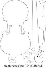 Ilustración vectorial de instrumentos de cuerda. Violín, viola, violonchelo, contrabajo.