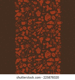 Vector illustration Stripe shape dessert pattern with cafe and food objects. Flat style