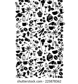 Vector illustration Stripe shape dessert pattern with cafe and food objects. Flat style
