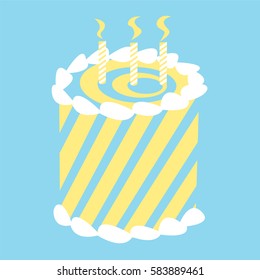 Vector Illustration of a Striped Birthday Cake with Candles