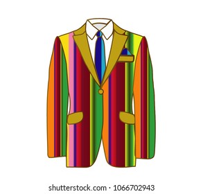 Vector illustration of striped man suit with blue tie and white shirt on white background. Business suit, business, mens suit, man in suit