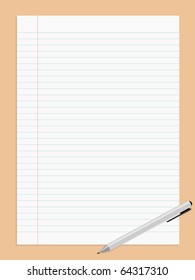 Vector illustration of striped paper sheet and pen
