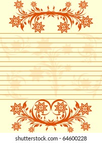 vector illustration of a striped sheet of paper with  floral border.