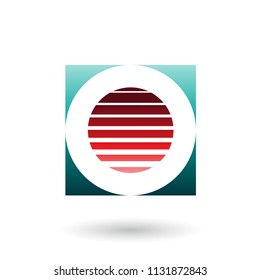 Vector Illustration of a Striped Square Red and Green Icon for Letter O isolated on a White Background